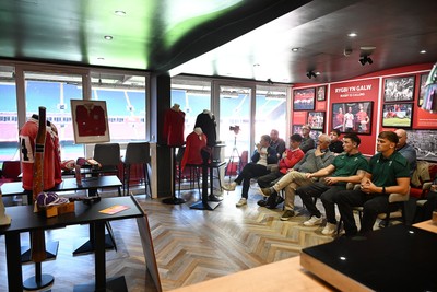 300926 - National Sporting Heritage Day WRU - Picture shows Josh Adams and Alex Mann at the WRU National Sporting Heritage Day Event at the Principality Stadium in Cardiff, Wales