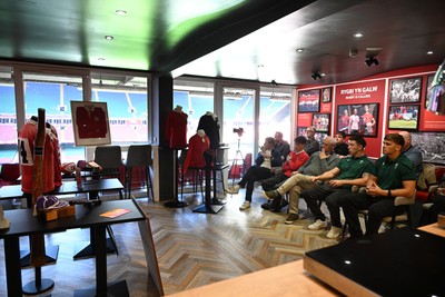 300926 - National Sporting Heritage Day WRU - Picture shows Josh Adams and Alex Mann at the WRU National Sporting Heritage Day Event at the Principality Stadium in Cardiff, Wales