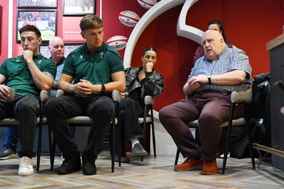 300926 - National Sporting Heritage Day WRU - Picture shows Josh Adams and Alex Mann at the WRU National Sporting Heritage Day Event at the Principality Stadium in Cardiff, Wales