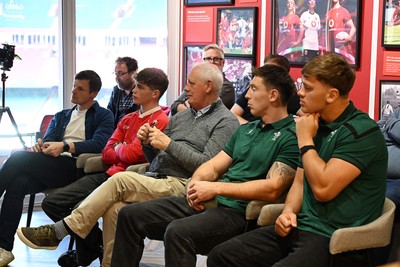 300926 - National Sporting Heritage Day WRU - Picture shows Josh Adams and Alex Mann at the WRU National Sporting Heritage Day Event at the Principality Stadium in Cardiff, Wales