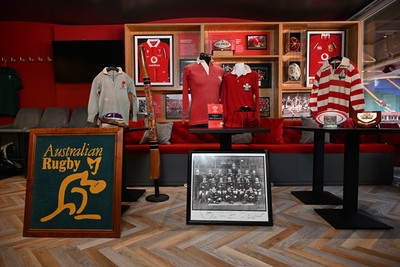 300926 - National Sporting Heritage Day WRU - Picture shows pieces of rugby memorabilia at the WRU National Sporting Heritage Day Event at the Principality Stadium in Cardiff, Wales