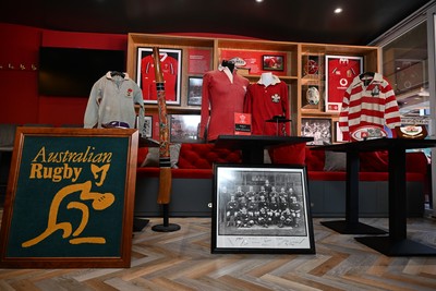 300926 - National Sporting Heritage Day WRU - Picture shows pieces of rugby memorabilia at the WRU National Sporting Heritage Day Event at the Principality Stadium in Cardiff, Wales