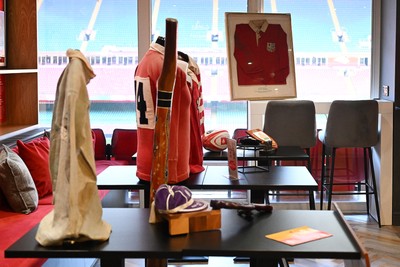 300926 - National Sporting Heritage Day WRU - Picture shows pieces of rugby memorabilia at the WRU National Sporting Heritage Day Event at the Principality Stadium in Cardiff, Wales