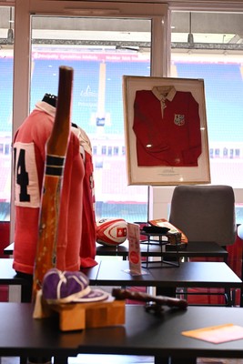 300926 - National Sporting Heritage Day WRU - Picture shows pieces of rugby memorabilia at the WRU National Sporting Heritage Day Event at the Principality Stadium in Cardiff, Wales