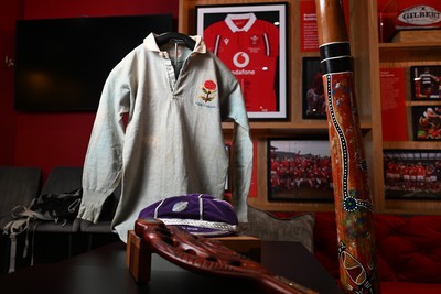 300926 - National Sporting Heritage Day WRU - Picture shows pieces of rugby memorabilia at the WRU National Sporting Heritage Day Event at the Principality Stadium in Cardiff, Wales