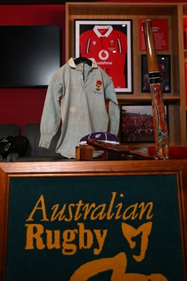 300926 - National Sporting Heritage Day WRU - Picture shows pieces of rugby memorabilia at the WRU National Sporting Heritage Day Event at the Principality Stadium in Cardiff, Wales