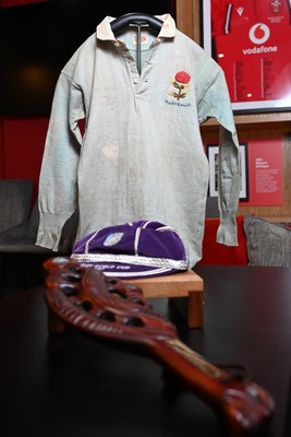300926 - National Sporting Heritage Day WRU - Picture shows pieces of rugby memorabilia at the WRU National Sporting Heritage Day Event at the Principality Stadium in Cardiff, Wales