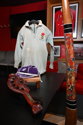 300926 - National Sporting Heritage Day WRU - Picture shows pieces of rugby memorabilia at the WRU National Sporting Heritage Day Event at the Principality Stadium in Cardiff, Wales