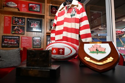 300926 - National Sporting Heritage Day WRU - Picture shows pieces of rugby memorabilia at the WRU National Sporting Heritage Day Event at the Principality Stadium in Cardiff, Wales