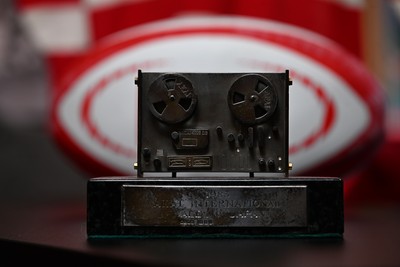 300926 - National Sporting Heritage Day WRU - Picture shows pieces of rugby memorabilia at the WRU National Sporting Heritage Day Event at the Principality Stadium in Cardiff, Wales