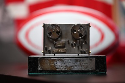 300926 - National Sporting Heritage Day WRU - Picture shows pieces of rugby memorabilia at the WRU National Sporting Heritage Day Event at the Principality Stadium in Cardiff, Wales