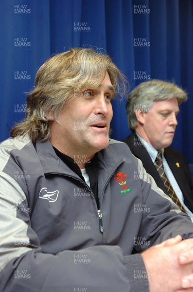 140206  Wales rugby coach resignation - Stand in Welsh coach Scott Johnson (lt) and WRU Chief Executive Steve Lewis at press conference to announce Mike Ruddock resignation    