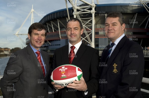 19.11.08 - WRU - New WRU Head of Rugby Performance and Development Joe Lydon outside the Millennium Stadium today with WRU Chief Executive Roger Lewis and WRU Chairman David Pickering. 