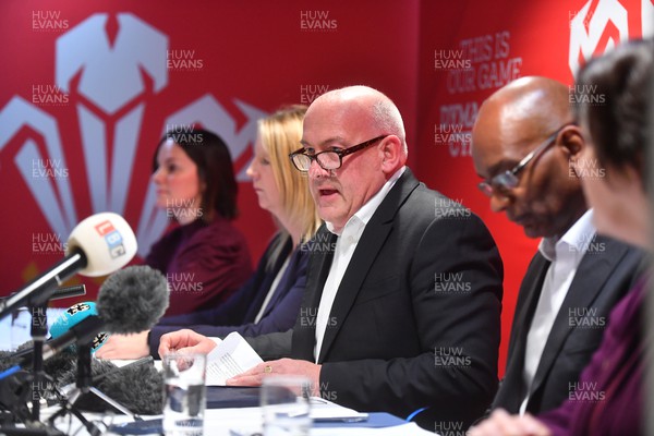 141123 - Welsh Rugby Union Press Conference - WRU Group's Head of People Lydia Stirling, incoming Group CEO Abi Tierney (who joins in January 2024), Welsh Rugby Union chair Richard Collier-Keywood, interim CEO Nigel Walker and WRU Board Member Alison Thorne 