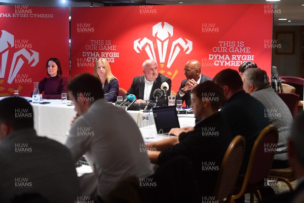 141123 - Welsh Rugby Union Press Conference - WRU Group's Head of People Lydia Stirling, incoming Group CEO Abi Tierney (who joins in January 2024), Welsh Rugby Union chair Richard Collier-Keywood and interim CEO Nigel Walker