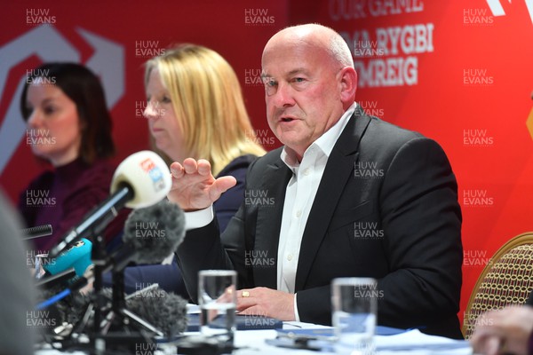 141123 - Welsh Rugby Union Press Conference - WRU Group's Head of People Lydia Stirling, incoming Group CEO Abi Tierney (who joins in January 2024) and Welsh Rugby Union chair Richard Collier-Keywood