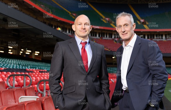 141223 - Welsh Rugby Union Press Conference - New Wales U20s head coach Richard Whiffin, left with new Wales senior men's assistant coach Rob Howley, after a press conference to announce the new coaching appointments