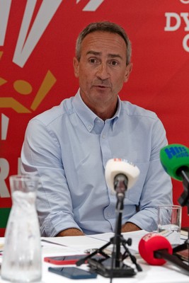 200825 - WRU Press Conference - Picture shows Dave Reddin, WRU Director of Rugby and Elite Performance, speaking at a press conference at the Principality Stadium in Cardiff, South Wales discussing the future of Elite Rugby in Wales