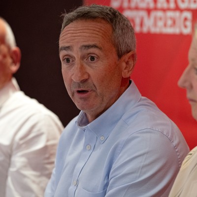 200825 - WRU Press Conference - Picture shows Dave Reddin, WRU Director of Rugby and Elite Performance, speaking at a press conference at the Principality Stadium in Cardiff, South Wales discussing the future of Elite Rugby in Wales