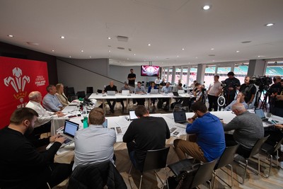 200825 - WRU Press Conference - Picture shows a general view of a press conference at the Principality Stadium in Cardiff, South Wales discussing the future of Elite Rugby in Wales