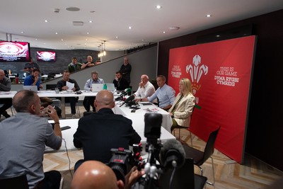 200825 - WRU Press Conference - Picture shows a general view of a press conference at the Principality Stadium in Cardiff, South Wales discussing the future of Elite Rugby in Wales