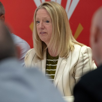 200825 - WRU Press Conference - Picture shows Abi Tierney, WRU Chief Executive, speaking at a press conference at the Principality Stadium in Cardiff, South Wales discussing the future of Elite Rugby in Wales