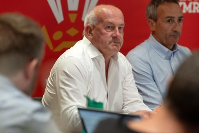 200825 - WRU Press Conference - Picture shows Richard Collier-Keywood, WRU Chairman, speaking at a press conference at the Principality Stadium in Cardiff, South Wales discussing the future of Elite Rugby in Wales