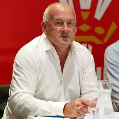 200825 - WRU Press Conference - Picture shows Richard Collier-Keywood, WRU Chairman, speaking at a press conference at the Principality Stadium in Cardiff, South Wales discussing the future of Elite Rugby in Wales