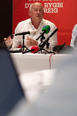 200825 - WRU Press Conference - Picture shows Richard Collier-Keywood, WRU Chairman, speaking at a press conference at the Principality Stadium in Cardiff, South Wales discussing the future of Elite Rugby in Wales