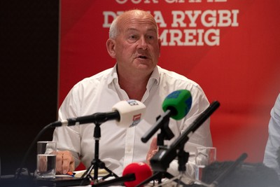 200825 - WRU Press Conference - Picture shows Richard Collier-Keywood, WRU Chairman, speaking at a press conference at the Principality Stadium in Cardiff, South Wales discussing the future of Elite Rugby in Wales