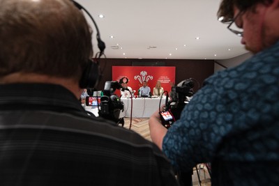 200825 - WRU Press Conference - Picture shows left to right Richard Collier-Keywood, WRU Chairman, Dave Reddin, WRU Director of Rugby and Elite Performance and Abi Tierney, WRU Chief Executive speaking at a press conference at the Principality Stadium in Cardiff, South Wales discussing the future of Elite Rugby in Wales