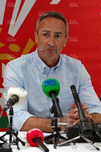 200825 - WRU Press Conference - Picture shows Dave Reddin, WRU Director of Rugby and Elite Performance, speaking at a press conference at the Principality Stadium in Cardiff, South Wales discussing the future of Elite Rugby in Wales