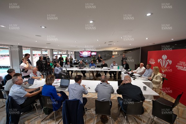 200825 - WRU Press Conference - Picture shows a general view of a press conference at the Principality Stadium in Cardiff, South Wales discussing the future of Elite Rugby in Wales