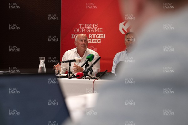 200825 - WRU Press Conference - Picture shows Richard Collier-Keywood, WRU Chairman, speaking at a press conference at the Principality Stadium in Cardiff, South Wales discussing the future of Elite Rugby in Wales