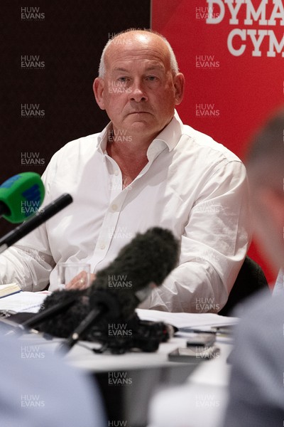 200825 - WRU Press Conference - Picture shows Richard Collier-Keywood, WRU Chairman, speaking at a press conference at the Principality Stadium in Cardiff, South Wales discussing the future of Elite Rugby in Wales