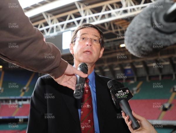 24.10.08 - Rugby WRU Group Chief Executive Roger Lewis makes statement after a court ruling forcing the Welsh rugby regional sides to release players for the autumn internationals 