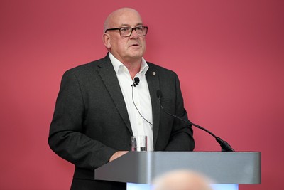 241025 - WRU Press Conference - Picture shows WRU chair Richard Collier-Keywood speaking in a press conference discussing the findings of the WRU’s recent review and consultation into the future of the elite game in Wales