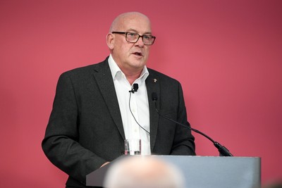 241025 - WRU Press Conference - Picture shows WRU chair Richard Collier-Keywood speaking in a press conference discussing the findings of the WRU’s recent review and consultation into the future of the elite game in Wales