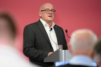 241025 - WRU Press Conference - Picture shows WRU chair Richard Collier-Keywood speaking in a press conference discussing the findings of the WRU’s recent review and consultation into the future of the elite game in Wales
