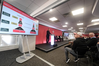 241025 - WRU Press Conference - Picture shows WRU Director of Rugby and Elite Performance Dave Reddin speaking in a press conference discussing the findings of the WRU’s recent review and consultation into the future of the elite game in Wales
