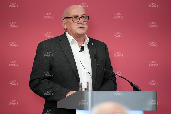 241025 - WRU Press Conference - Picture shows WRU chair Richard Collier-Keywood speaking in a press conference discussing the findings of the WRU’s recent review and consultation into the future of the elite game in Wales