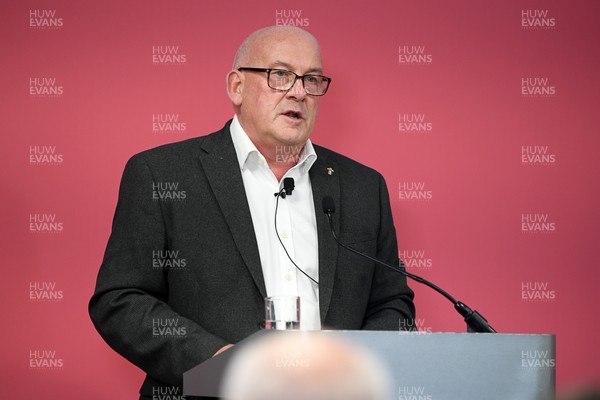 241025 - WRU Press Conference - Picture shows WRU chair Richard Collier-Keywood speaking in a press conference discussing the findings of the WRU’s recent review and consultation into the future of the elite game in Wales