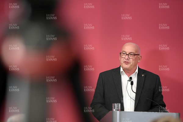 241025 - WRU Press Conference - Picture shows WRU chair Richard Collier-Keywood speaking in a press conference discussing the findings of the WRU’s recent review and consultation into the future of the elite game in Wales