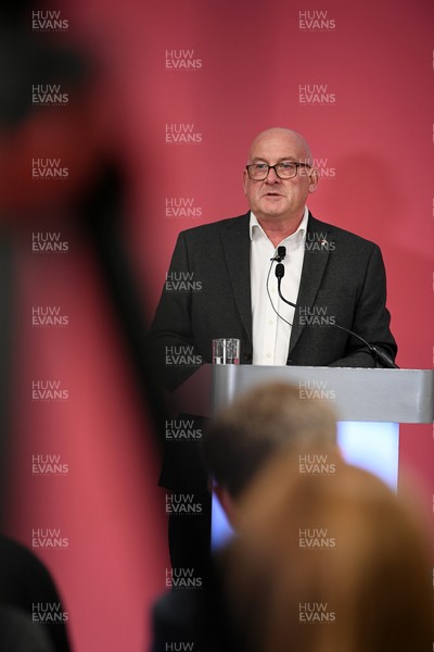 241025 - WRU Press Conference - Picture shows WRU chair Richard Collier-Keywood speaking in a press conference discussing the findings of the WRU’s recent review and consultation into the future of the elite game in Wales