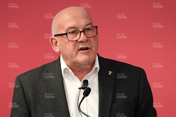 241025 - WRU Press Conference - Picture shows WRU chair Richard Collier-Keywood speaking in a press conference discussing the findings of the WRU’s recent review and consultation into the future of the elite game in Wales