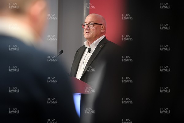 241025 - WRU Press Conference - Picture shows WRU chair Richard Collier-Keywood speaking in a press conference discussing the findings of the WRU’s recent review and consultation into the future of the elite game in Wales
