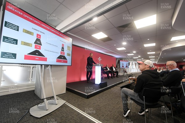 241025 - WRU Press Conference - Picture shows WRU Director of Rugby and Elite Performance Dave Reddin speaking in a press conference discussing the findings of the WRU’s recent review and consultation into the future of the elite game in Wales