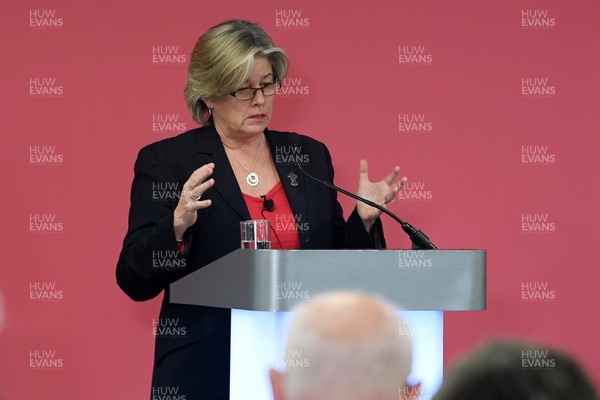 241025 - WRU Press Conference - Picture shows Amanda Bennett, Independent Non-Executive Director and Chair of the Women’s Rugby Committee speaking in a press conference discussing the findings of the WRU’s recent review and consultation into the future of the elite game in Wales