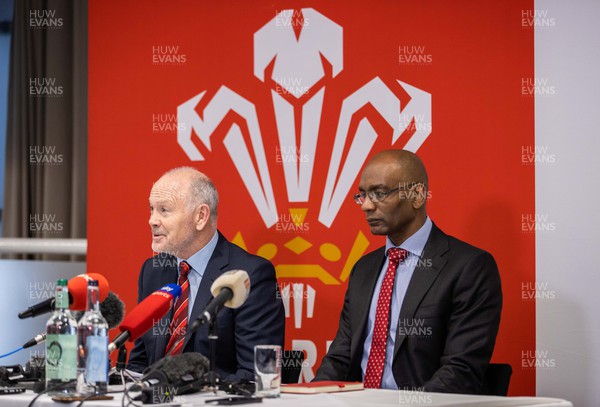 300123 - WRU Press Conference - Picture shows WRU Chairman Ieuan Evans and Acting CEO Nigel Walker speaking to the press this morning at Principality Stadium