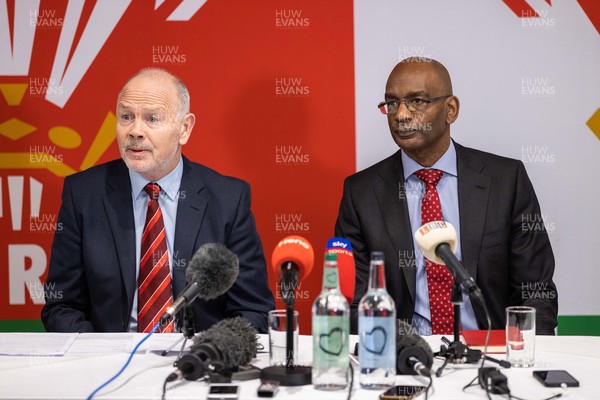 300123 - WRU Press Conference - Picture shows WRU Chairman Ieuan Evans and Acting CEO Nigel Walker speaking to the press this morning at Principality Stadium